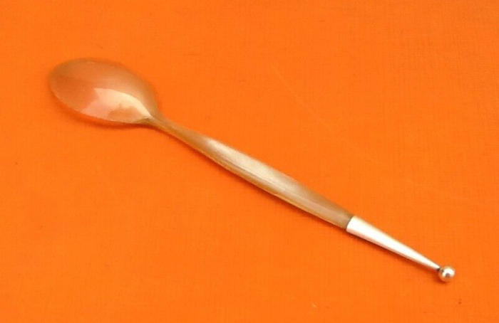 Années 1900 Cuillère à bouillie en corne de bovin Fleuron boule métal argenté - photo numéro 4
