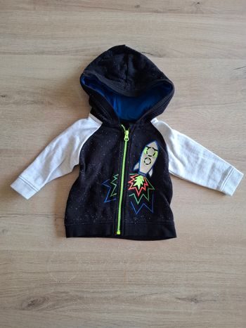 Sweat à capuche noir fusée garçon Dpam 3 mois 59 cm