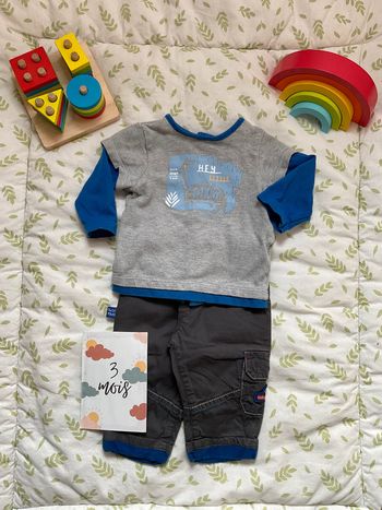 ensemble teeshirt manches longues gris et bleu orchestra et pantalon sergent major 3 mois