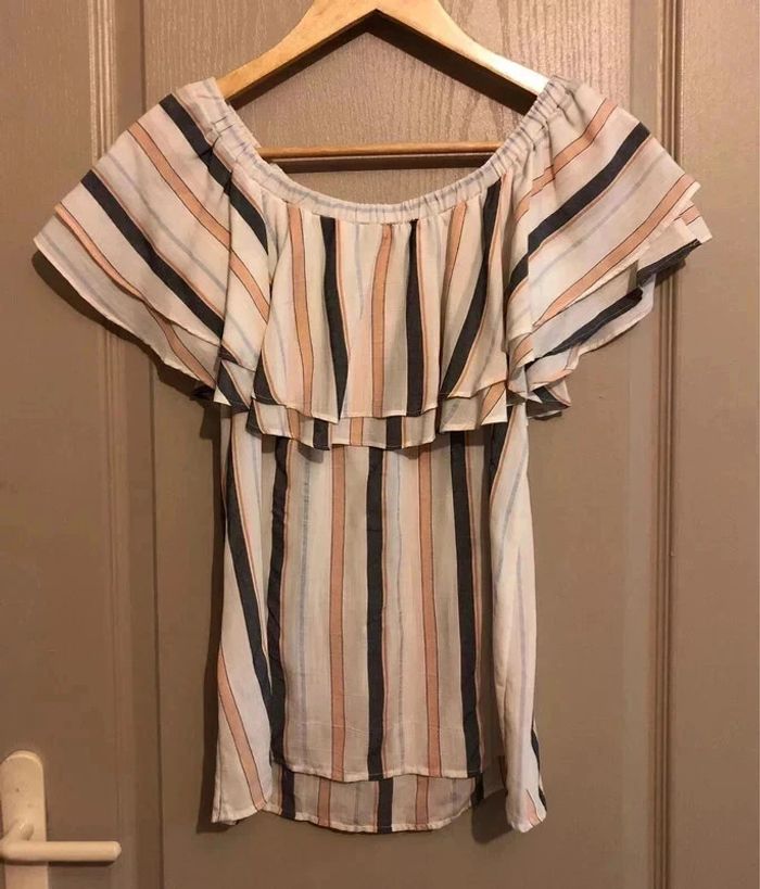 Top Bardot à rayures Taille XS - photo numéro 2