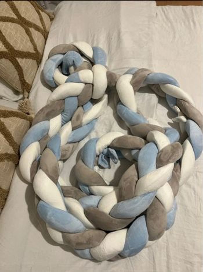 Tresse de lit bébé 4m – Protection Berceau / Lit – Bleu, Blanc, Gris - photo numéro 3