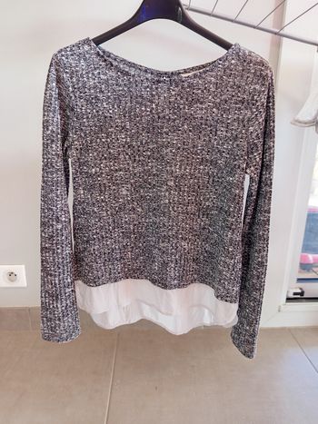 Très beau pull fin chemise comme neuf gris chiné et blanc