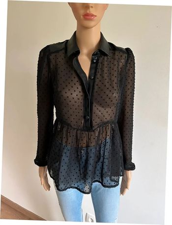 Blouse noire transparente à manches longues Cache Cache taille S TBE