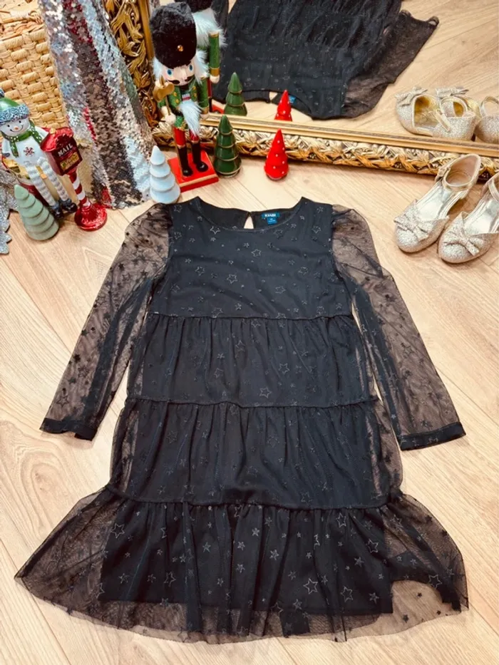 Taille 6 ans robe à manches longues fille Kiabi noir * tulle étoiles * 🎄 - photo numéro 1