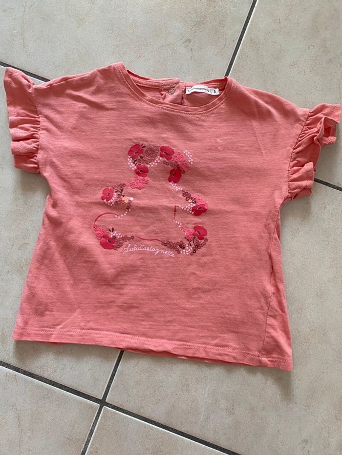 T-shirt fille Lulu Castagnette corail 3 ans - photo numéro 2