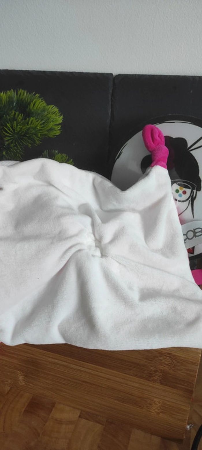 doudou lapin obaibi Okaidi blanc rose gris etoile rond pois Framboise Noeud - photo numéro 2