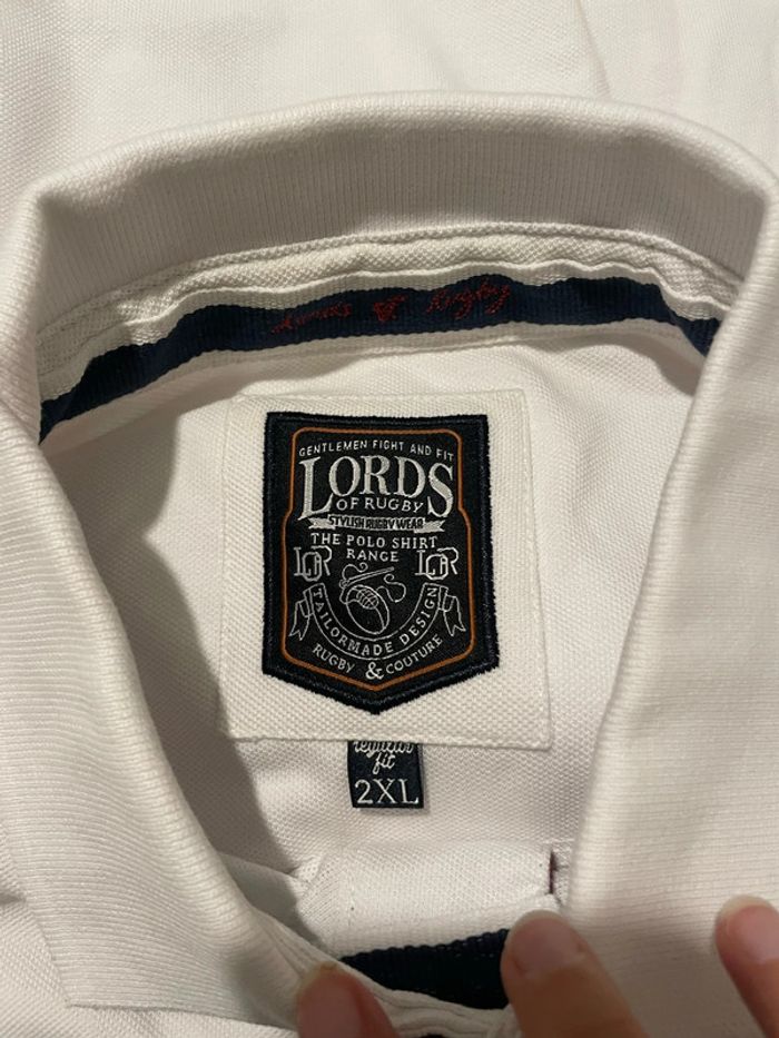 Polo à manches courtes blanc motifs écriture devant bleu marine neuf Lord of Rugby taille XXL - photo numéro 6