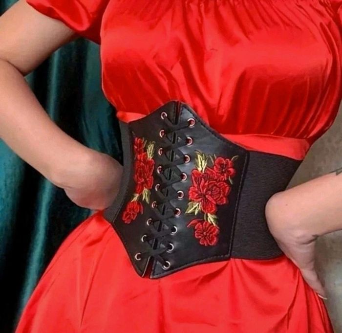 A48 ceinture gaine corset vintage rétro ajustable noire brodée - photo numéro 5