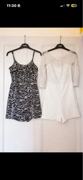 Lot 2 combishorts d'été : 1 style Zèbre (XS) + 1 Chic Dentelle (S)