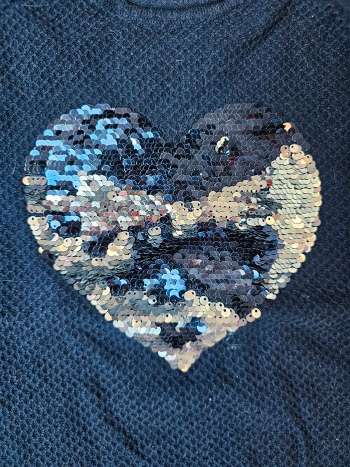Pull bleu cœur paillettes okaidi - photo numéro 3