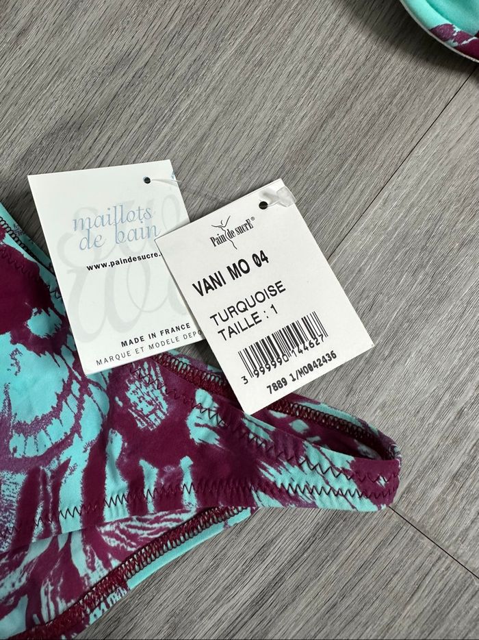Maillot de bain deux pièces bleu turquoise et violet Pain de Sucre T36 S - photo numéro 5