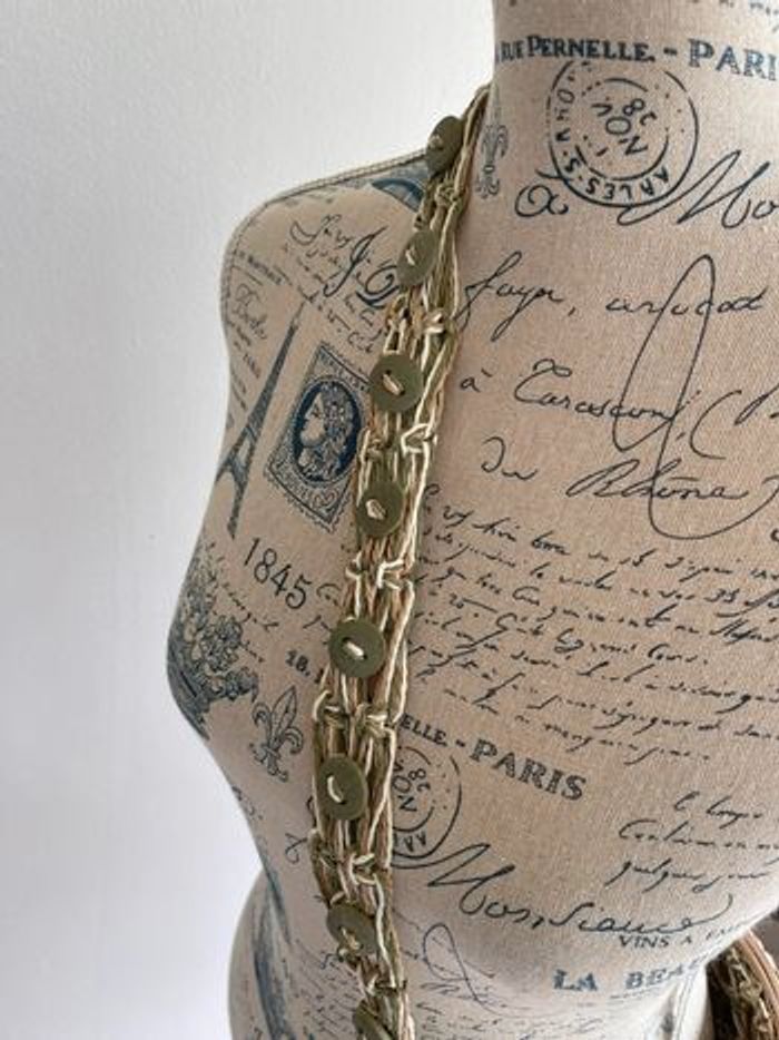 Grand sac raphia (31x38cm) beige et vert - photo numéro 5