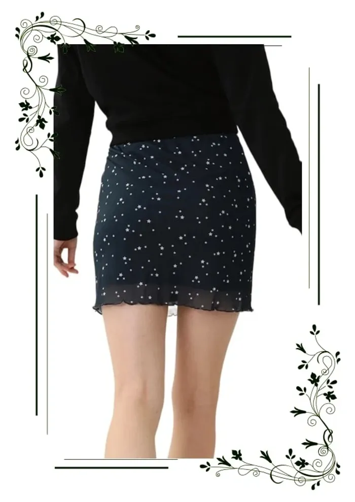 Jupe courte noire à motifs étoiles blanches Pimkie taille L - photo numéro 2