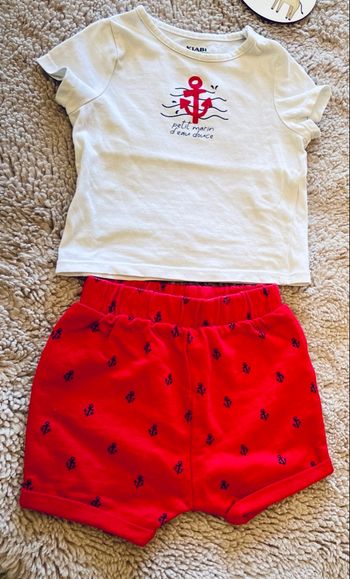 Ensemble bébé été Kiabi t-shirt marin + short rouge 3 mois