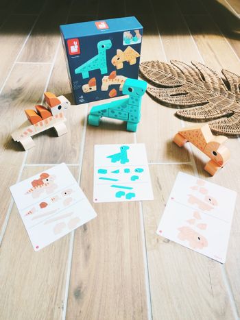 🦕Jeu de construction Cubikausarus 2 en 1 blocs puzzles en bois Les dinosaures marque Janod