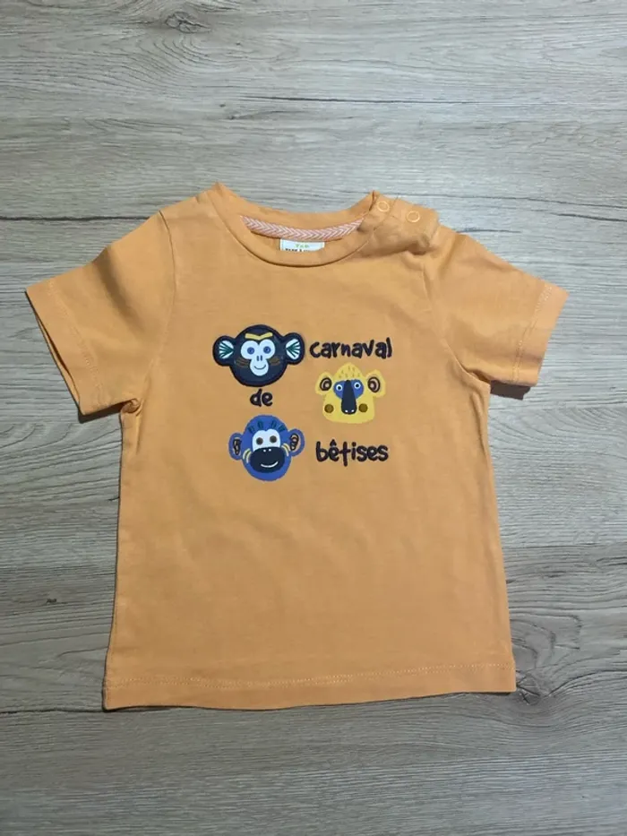 Tee-shirt manche courte mi-saison orange singe bébé garçon 12 mois Tape à l’œil