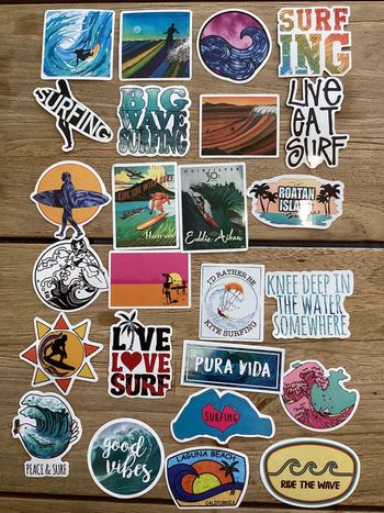 25 stickers surf, vague, mer