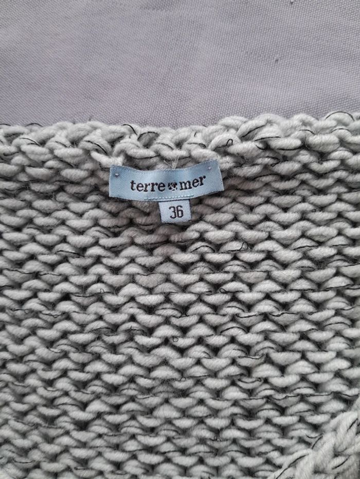 Joli pull bleu gris terre & mer taille 36 laine, mohair, acrylique - photo numéro 3