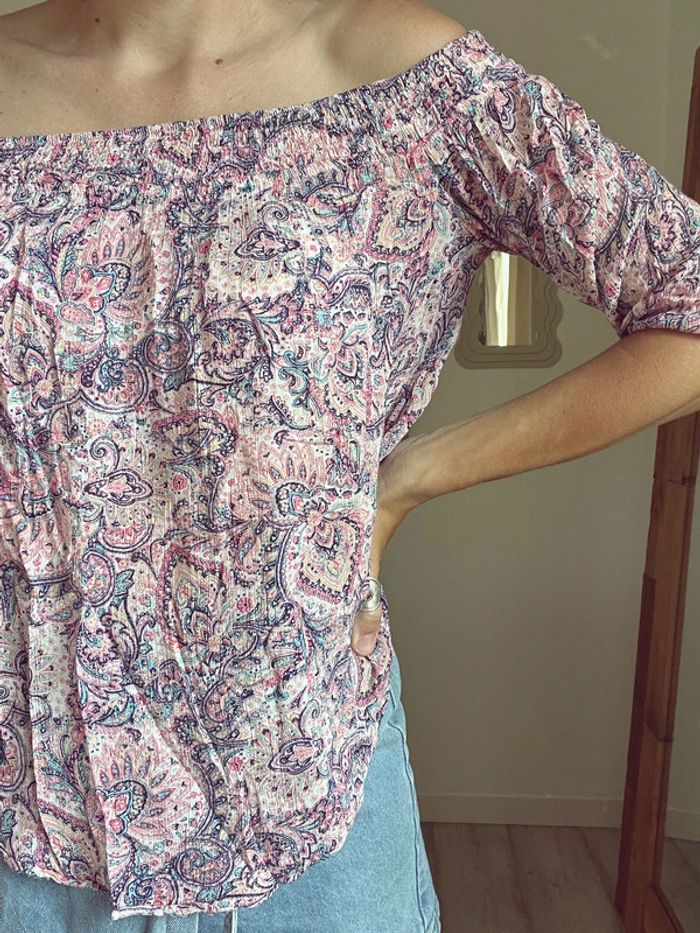 Blouse épaules dénudées Bershka multicolore bohème - photo numéro 3