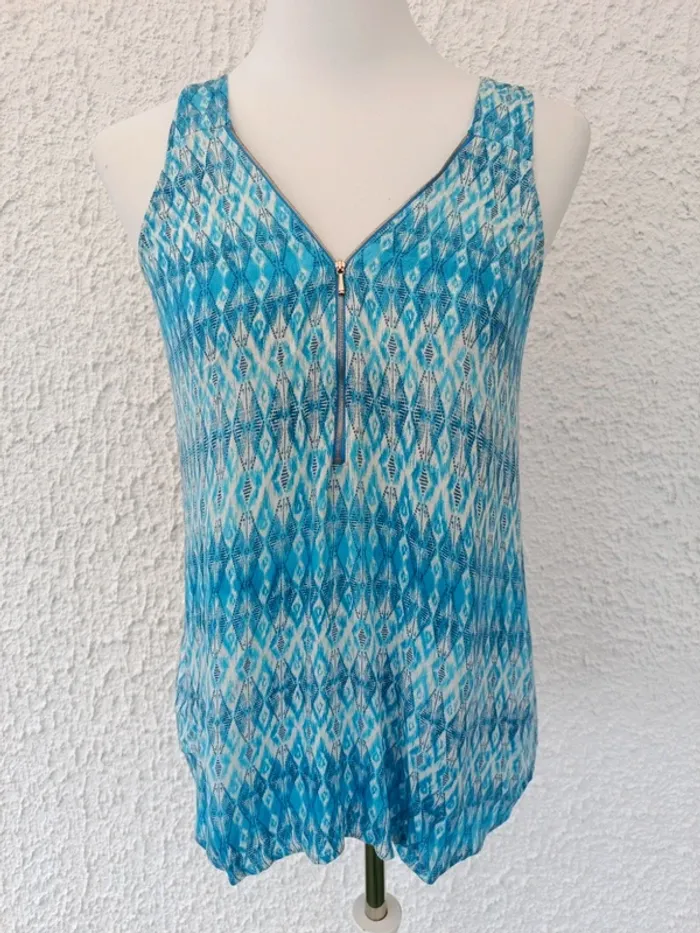 Top fluide été bleu avec Motif ethnique Promod taille S