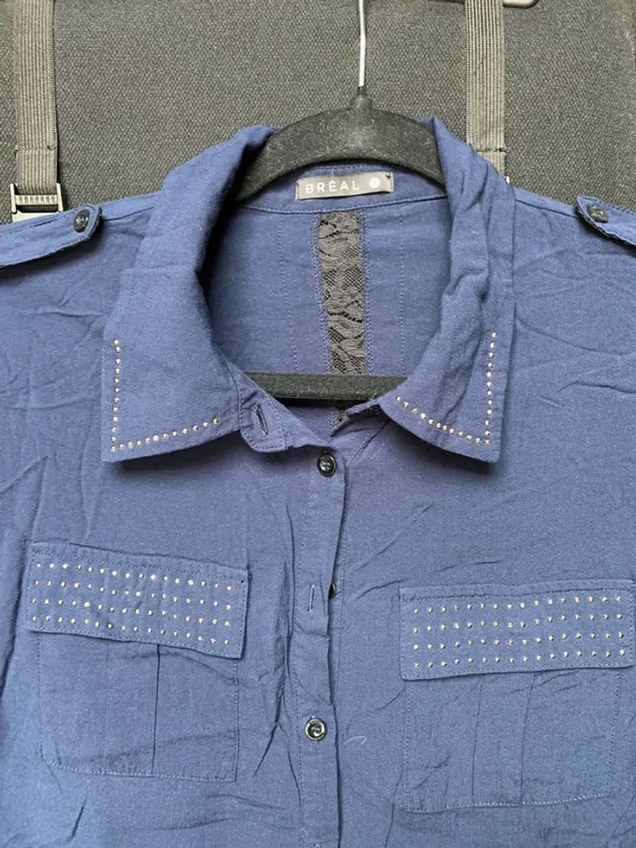 Chemisier bleu marine et dentelle Bréal taille 38 - photo numéro 2