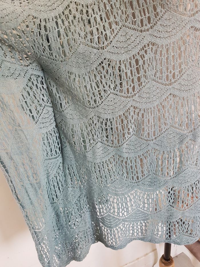 haut tunique façon crochet bleu forme poncho. Lara Ethnics. TU ovesize, 94 de large, 81cm de haut. - photo numéro 3
