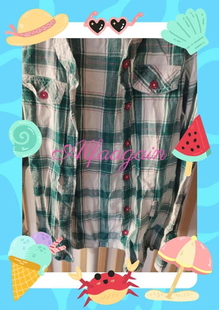 Chemise quadrillée verte/blanche 10ans punkids - photo numéro 4