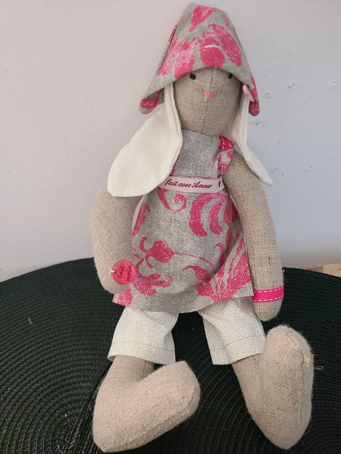 Lapin Tilda hauteur 30 cm en tissu 100% coton fait main - photo numéro 2