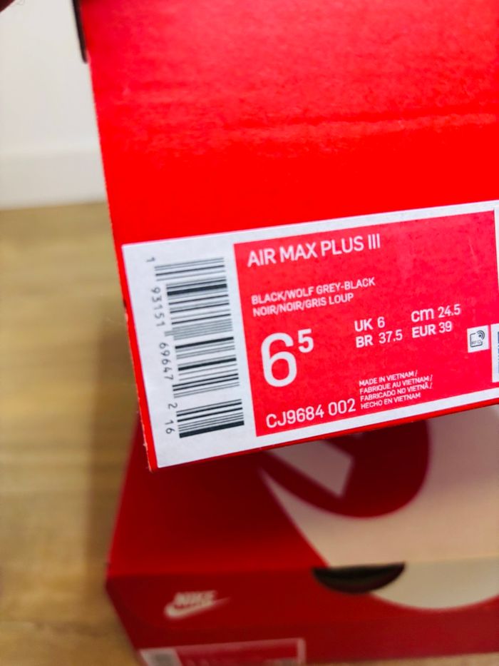 Nike Air Max Plus 3 III Black Grey Wolf  Taille 39 - photo numéro 6