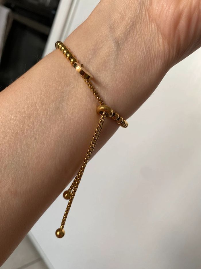 Bracelet perles métal doré ajustable - photo numéro 6