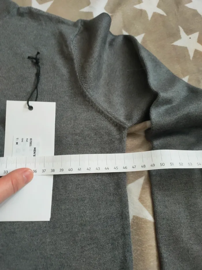 Pull homme col mao gris taille M manches longues uni - photo numéro 7