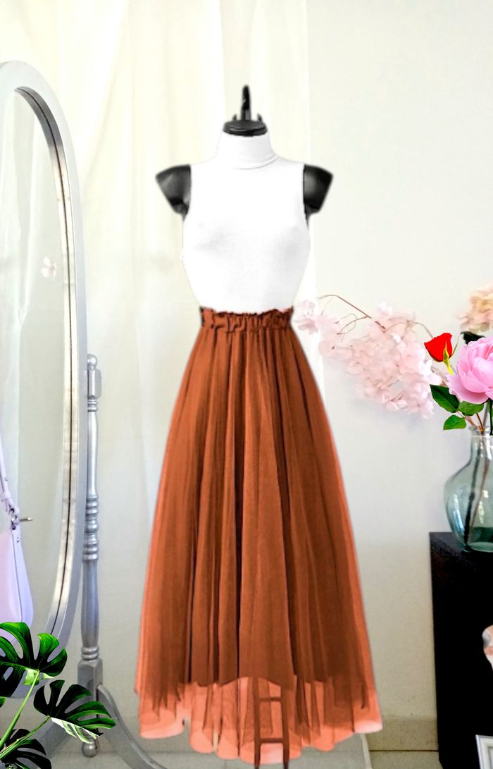 Jupe terracotta en tule avec doublure