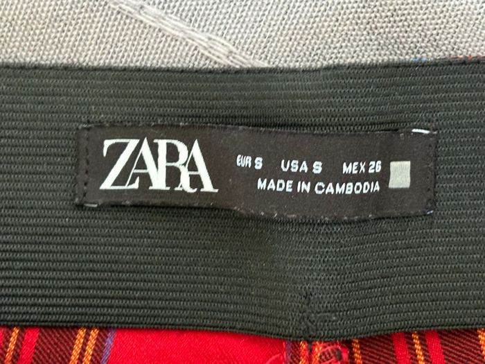 Pantalon stretch à carreaux rouges tartan écossais Zara S - photo numéro 3