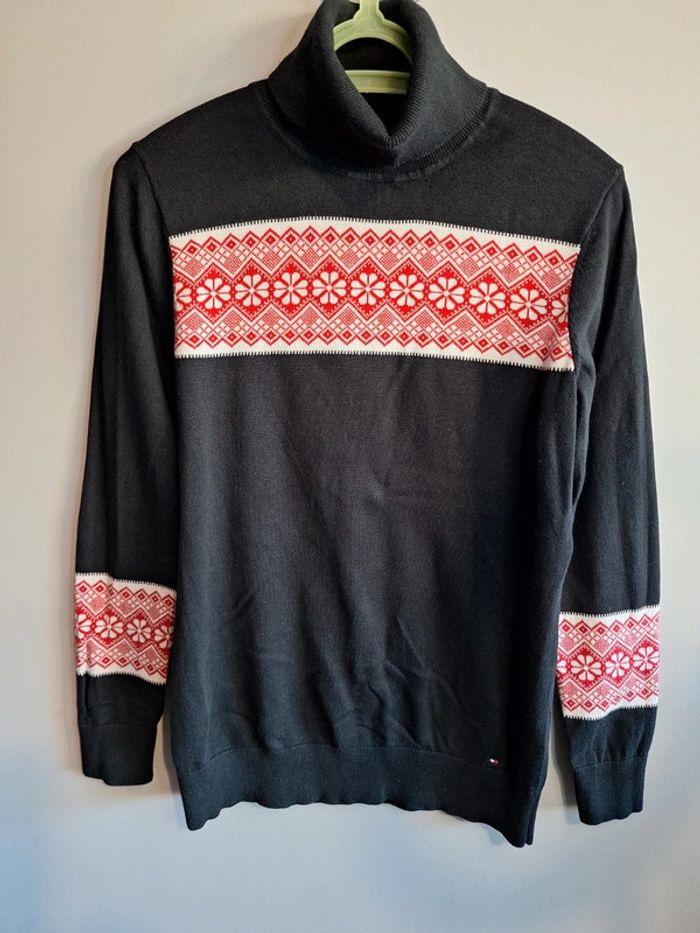 Pull col roulé tommy hilfiger vintage noir et rouge femme - taille M