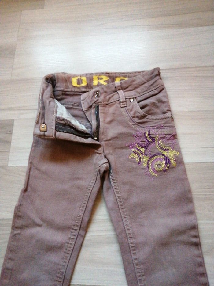 Jean couleur taupe ceinture réglable - photo numéro 2