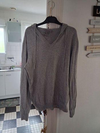 Pull gris à capuche