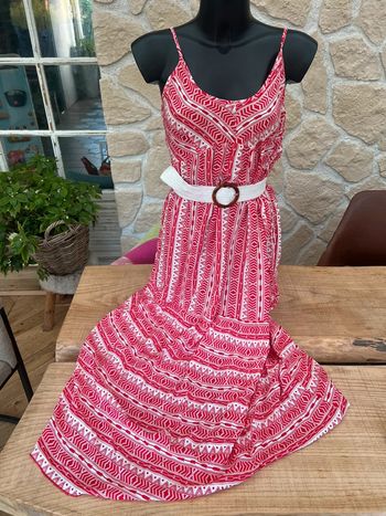 Robe smiton rouge blanche été femme longue bretelles L XL 42 40 xxl 54