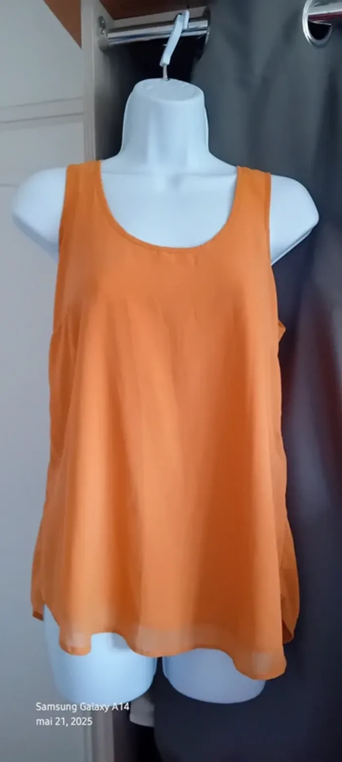 Blouse débardeur longue en voile superposé dos ouvert jaune moutarde femme M pimkie