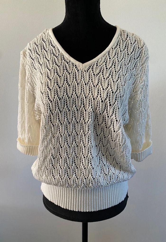 Tee shirt maille vintage crème blanc cassé taille 38 - photo numéro 3