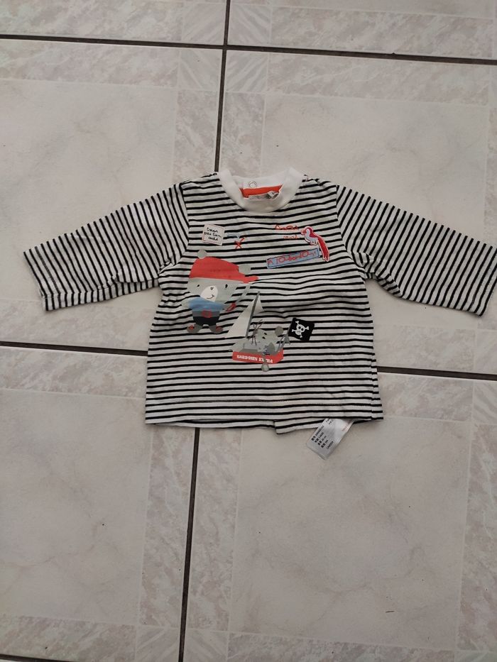 Tee shirt manches longues blanc et noir orchestra 3 mois