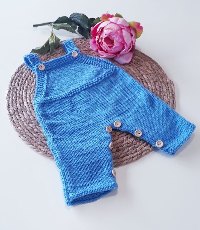 Salopette tricot bébé naissance garçon bleu - photo numéro 2