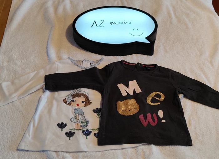 Lot 2 tee-shirt manches longues 12 mois