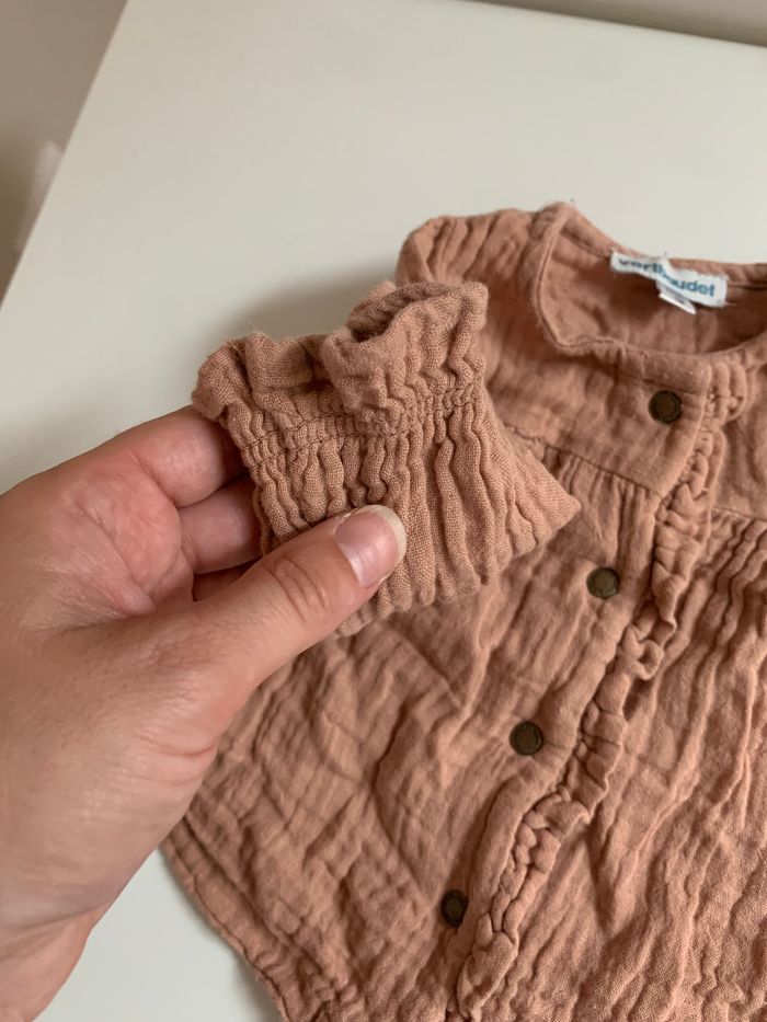 Ensemble 2 pièces vieux rose gaze de coton vertbaudet 1 mois tbe - photo numéro 4