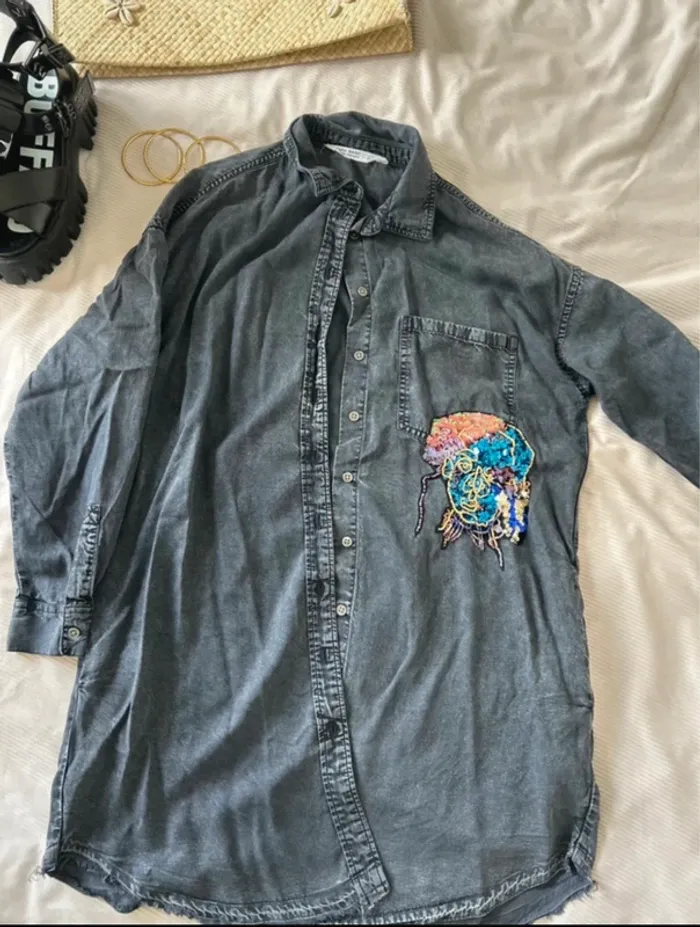 Robe chemise Zara gris noir taille L légère