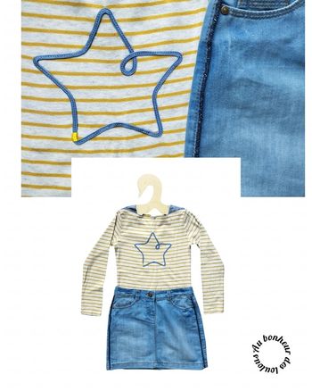 8 ans ensemble teeshirt Okaïdi et jupe tape a l oeil