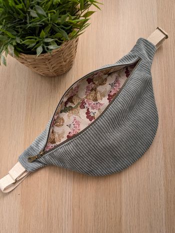Sac banane femme en velours cotelé vert de gris