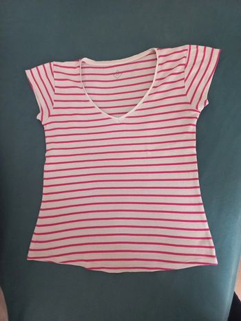 Tee-shirt rose et blanc rayé Tex S