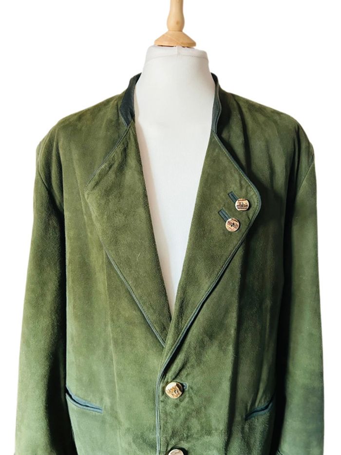 🌲Veste blazer cuir daim vert sapin vintage autrichien trachten suede leather blazer🌲 - photo numéro 13
