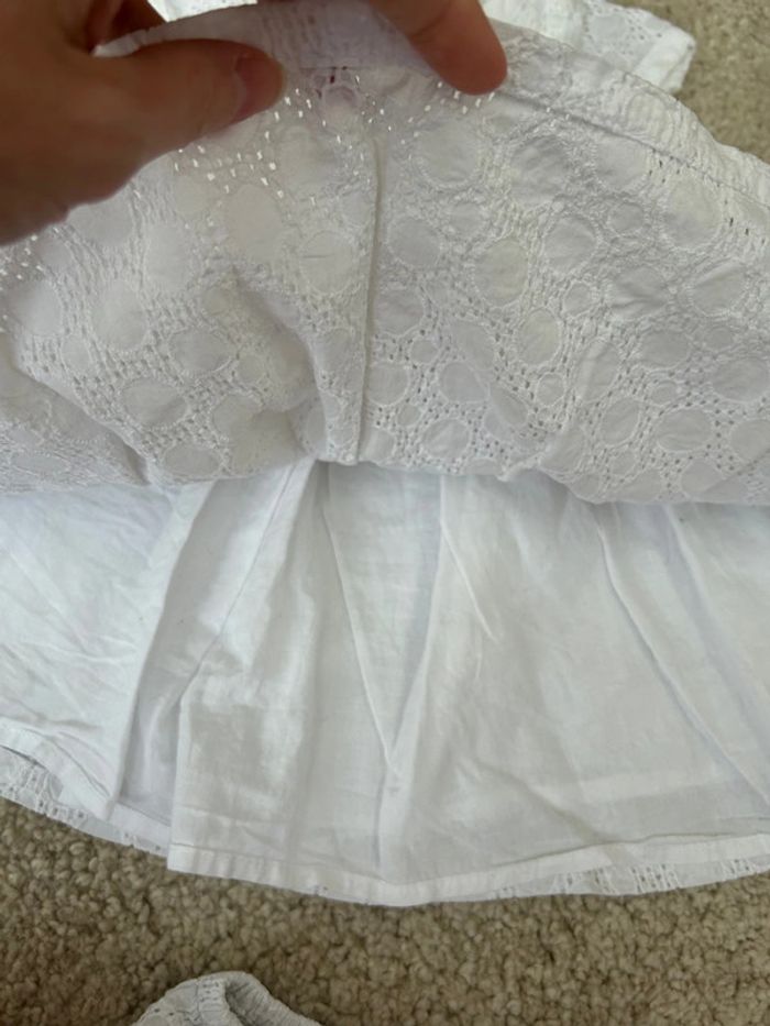 Robe blanche à dentelle manches courtes et culotte assortie - bout chou - 9 mois - photo numéro 3