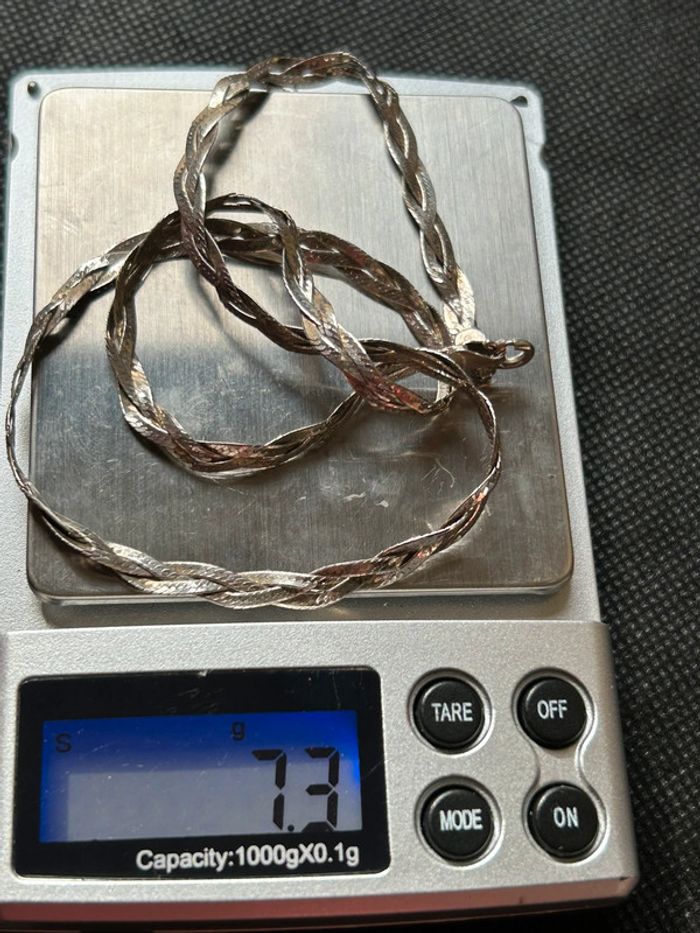 Beau collier plat en argent massif tressé femme TBE - photo numéro 12
